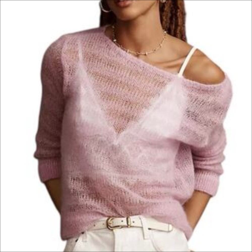 Anthropologie Maeve Sheer Striped Pullover Sweater in Lilac Purple Size XS